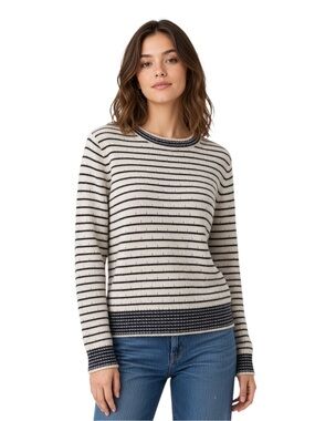 J Crew Striped Crewneck Sweater in Cream and Navy Blue